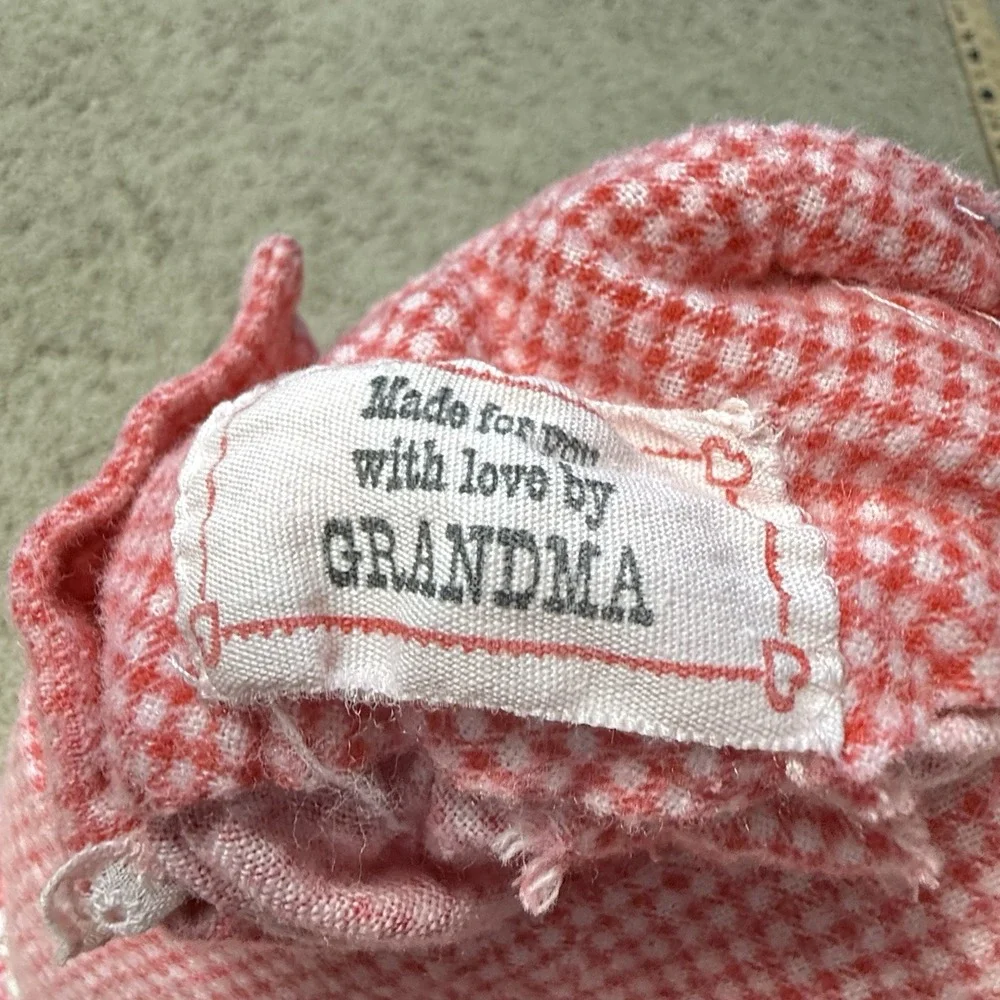 Primitive Baby Girls Red Gingham Christmas Nightgown Eyelet Lace 18-24M 1980s